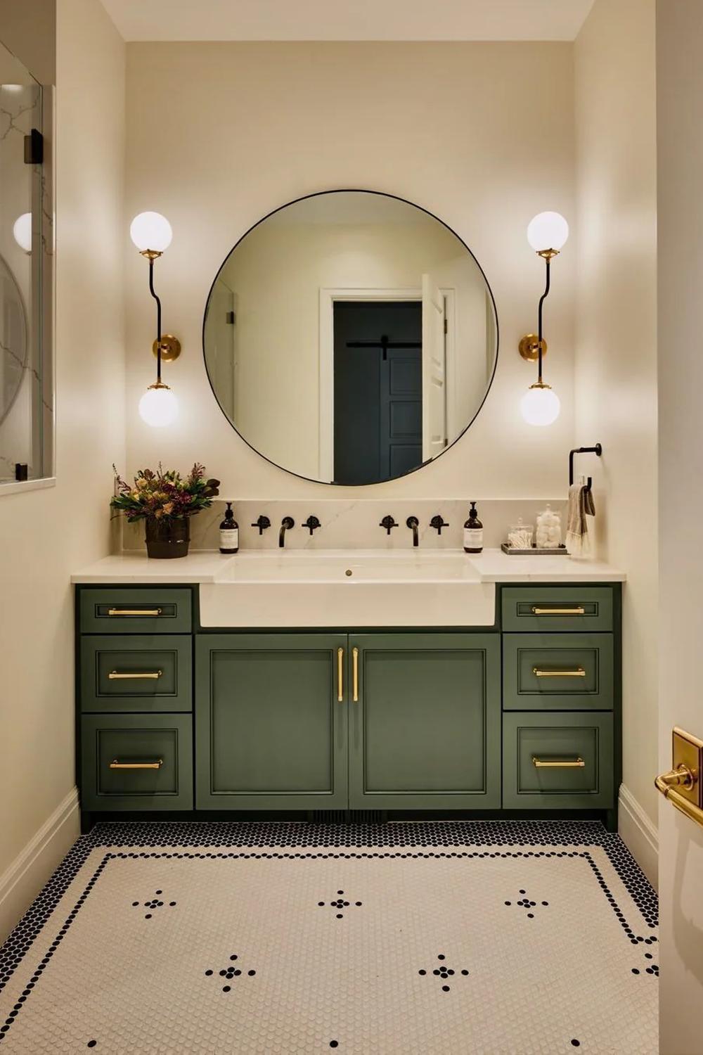 Baño contemporáneo con toques naturales en verde y negro