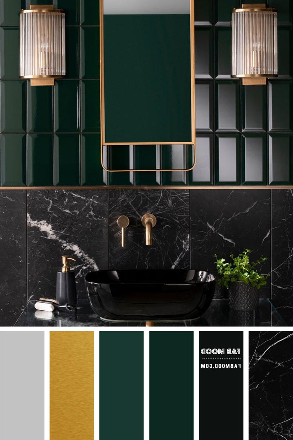 Baño de lujo con inspiración natural en verde y negro