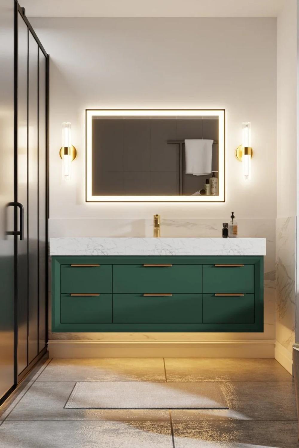 Un refugio privado lleno de elegancia en un baño verde