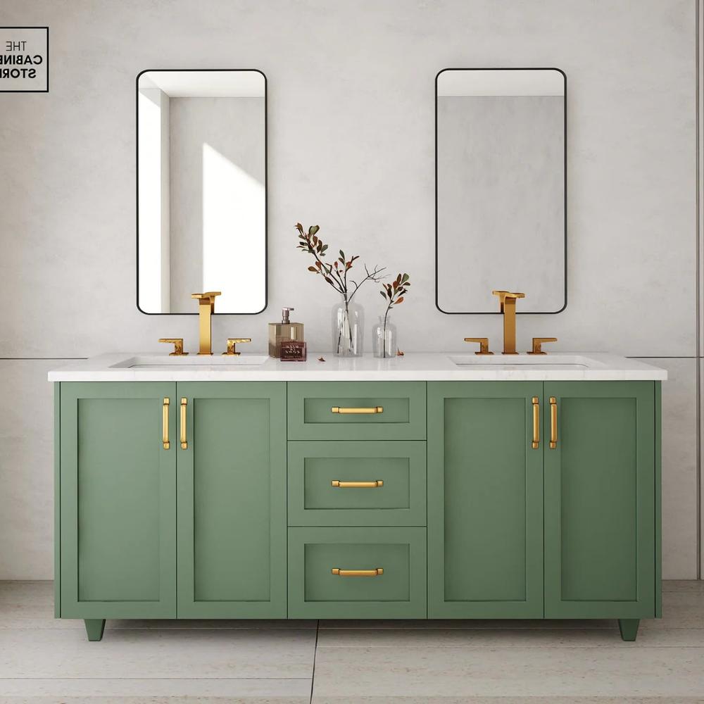 Un espacio acogedor y acogedor con un mueble de baño verde