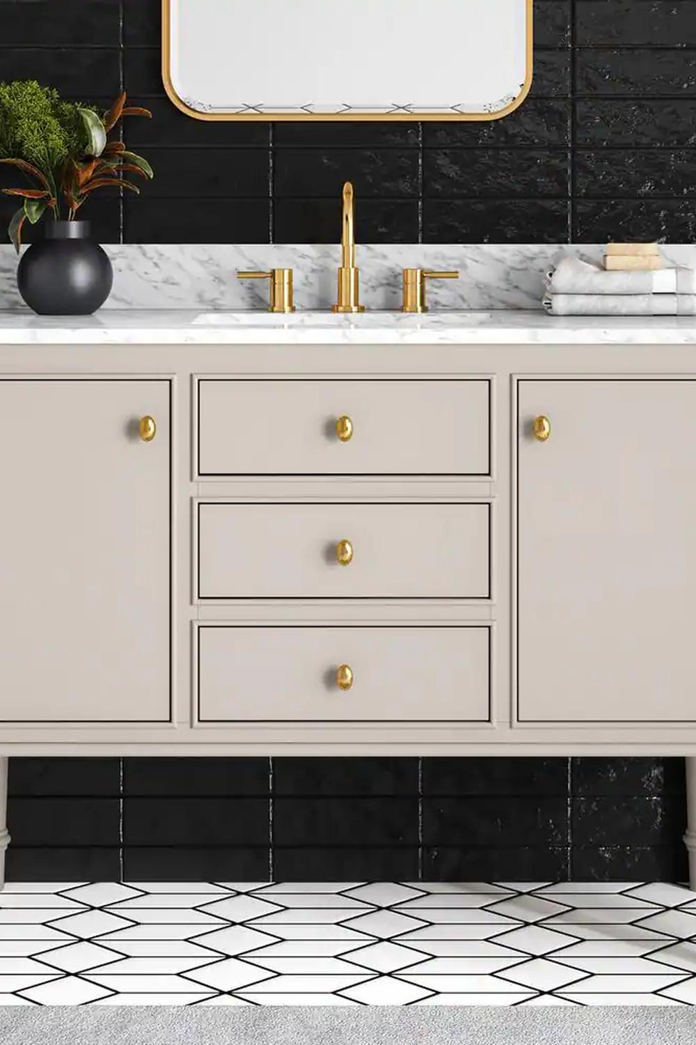 Lavabo moderno en greige con acabado elegante y funcionalidad.