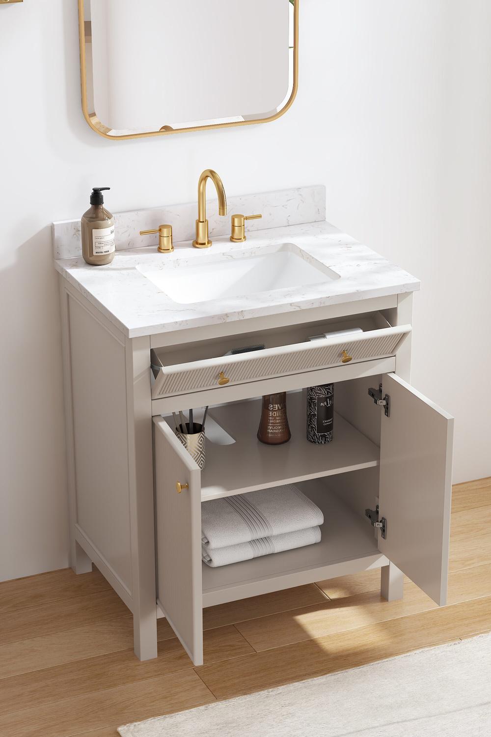 Lavabo greige con un estilo sobrio, elegante y refinado.