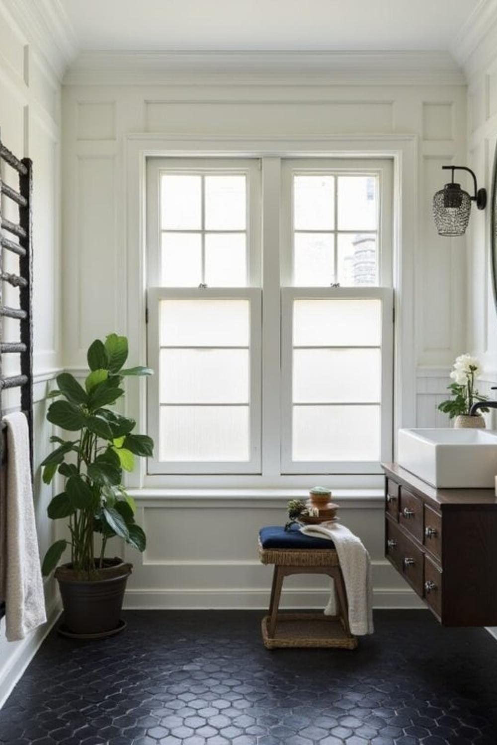 Suelo de baldosas hexagonales en tonos oscuros