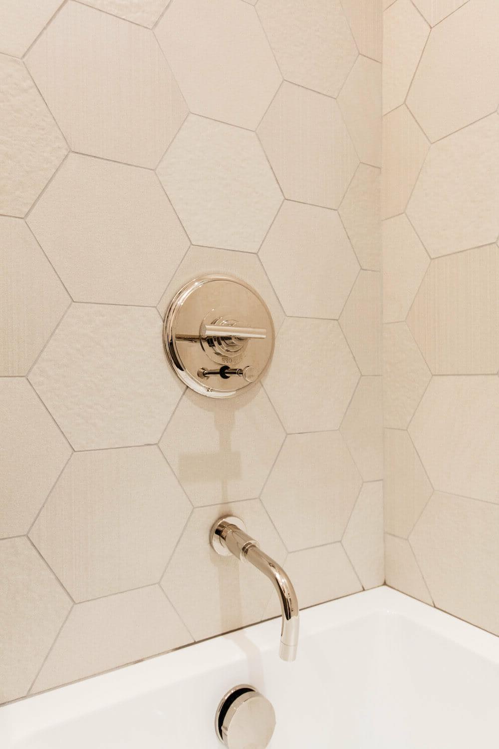 Subtle beige hexagon tiles creating a modern bathroom design
