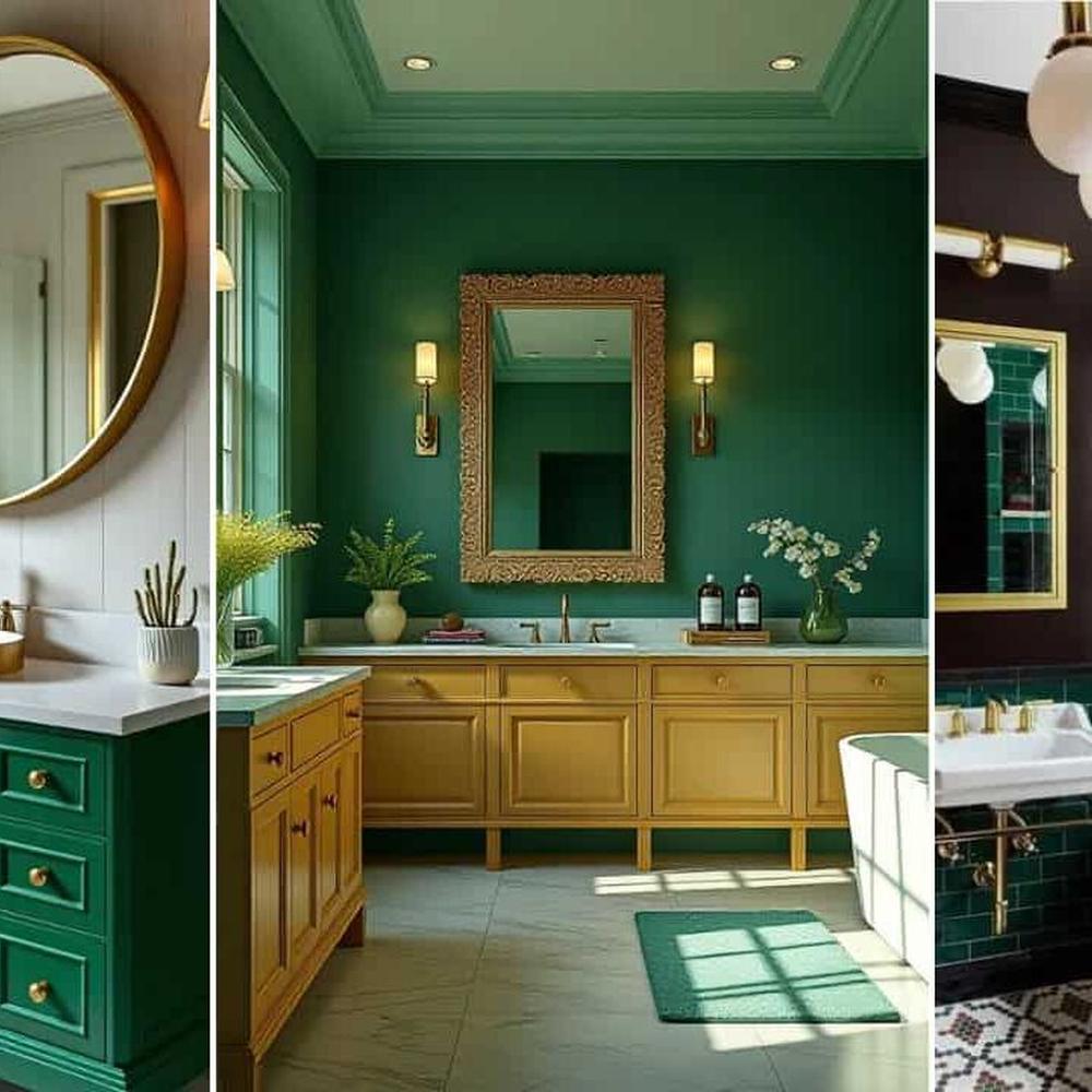 Habitaciones de baño con tonos de verde y dorado