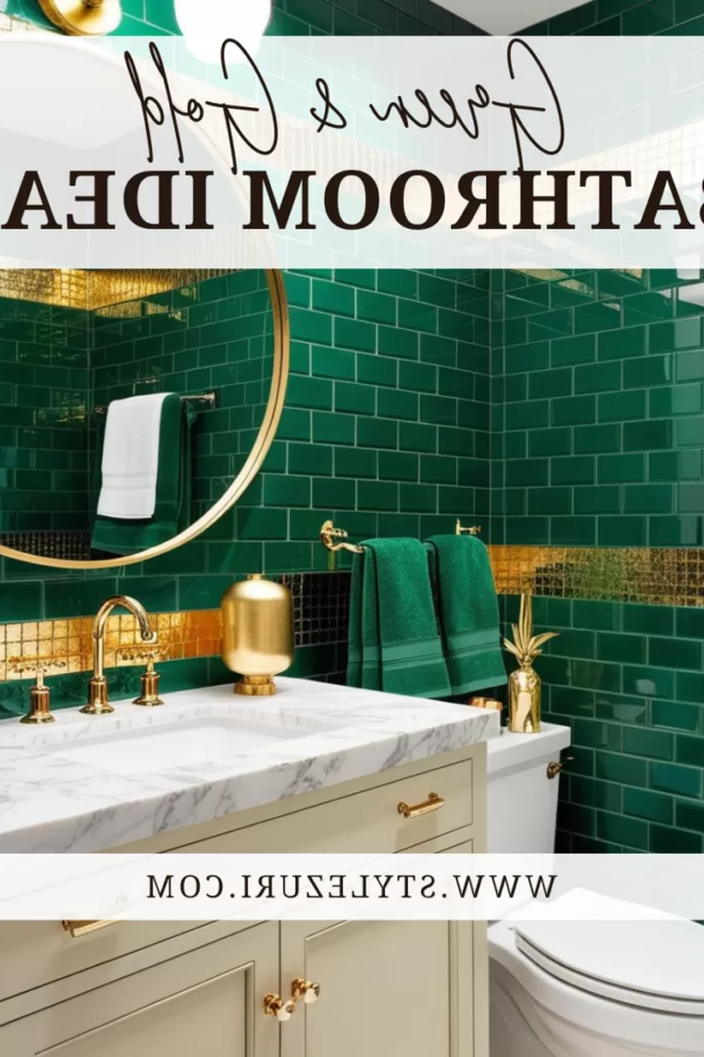 Baño con azulejos verdes y dorados
