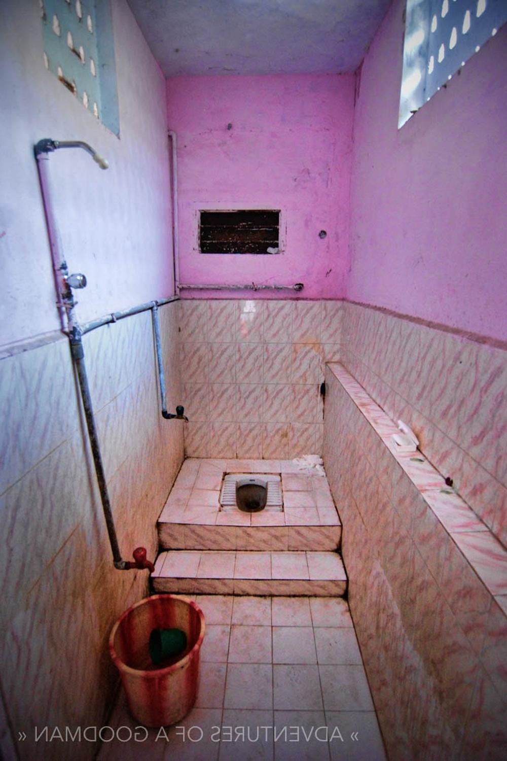 Baño indio tradicional con paredes rosas