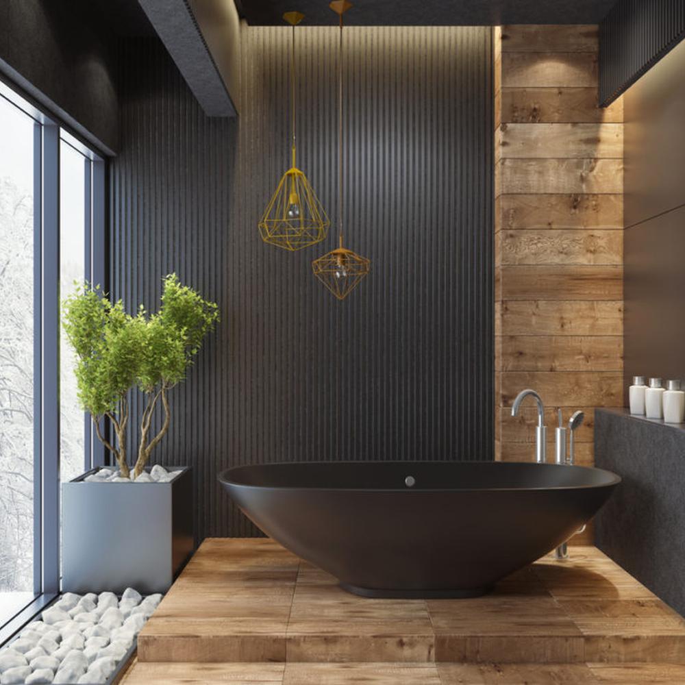 Baño japonés con ducha abierta y elementos naturales