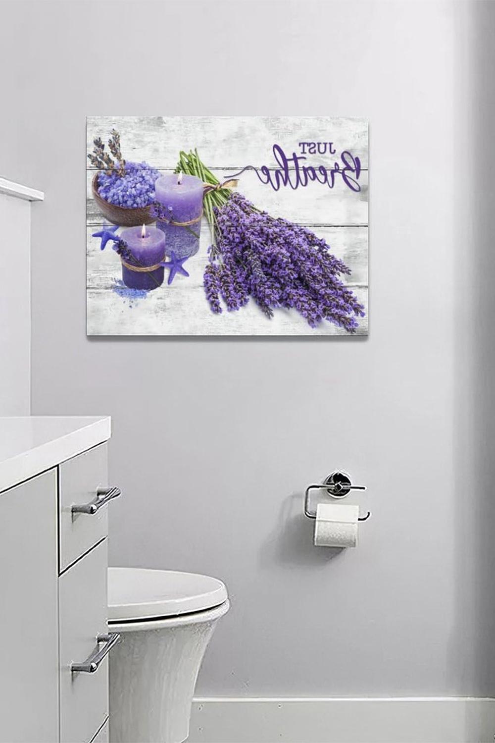 Contemporary bathroom with lavender-themed decor and calming accents.
