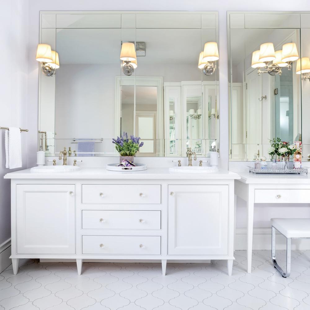 Elegant bathroom design featuring clean lines and floral accents.
