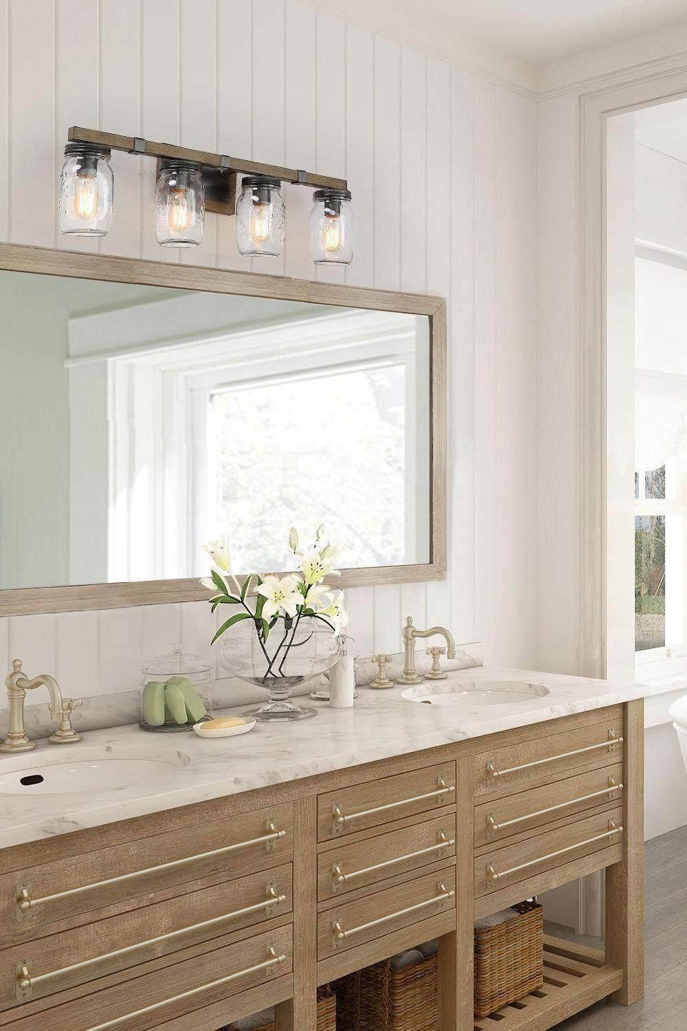 Harmonious light wood vanity for coastal appeal.