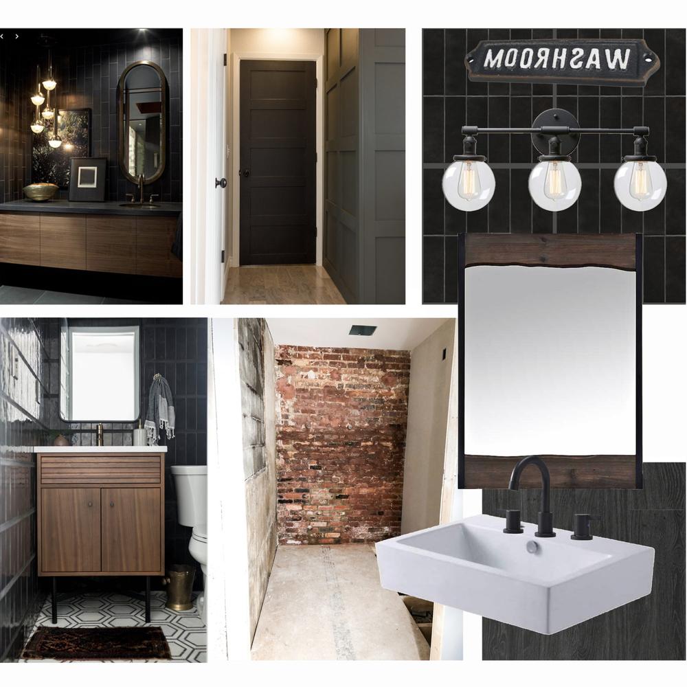Baño elegante y contemporáneo, mueble de madera y detalles industriales