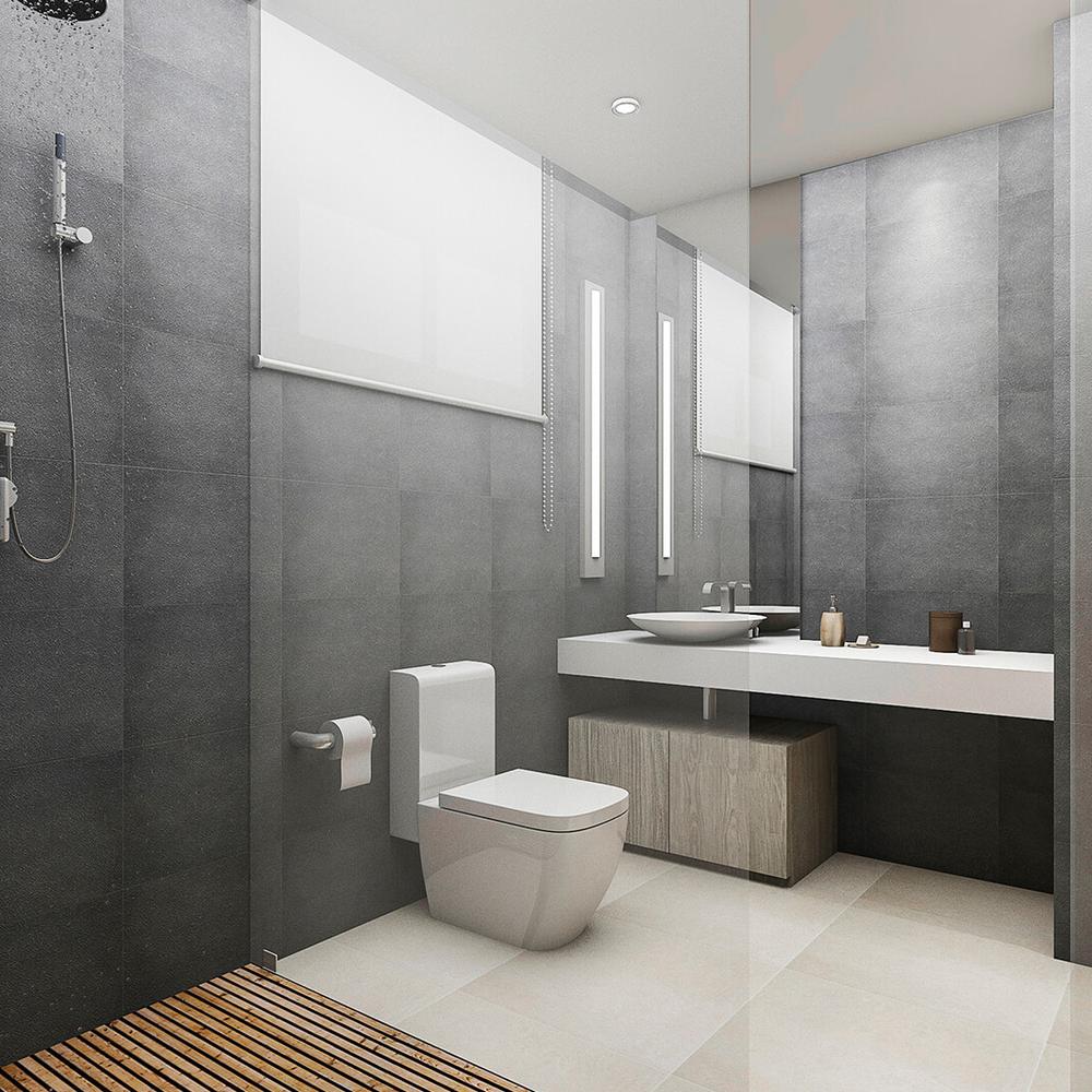 A masculine bathroom showcasing a balance between nature and contemporary design.