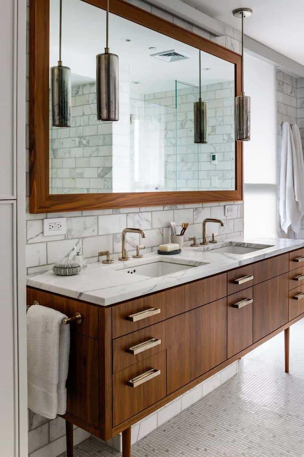 A mid-century bathroom showcasing a perfect blend of modern design elements