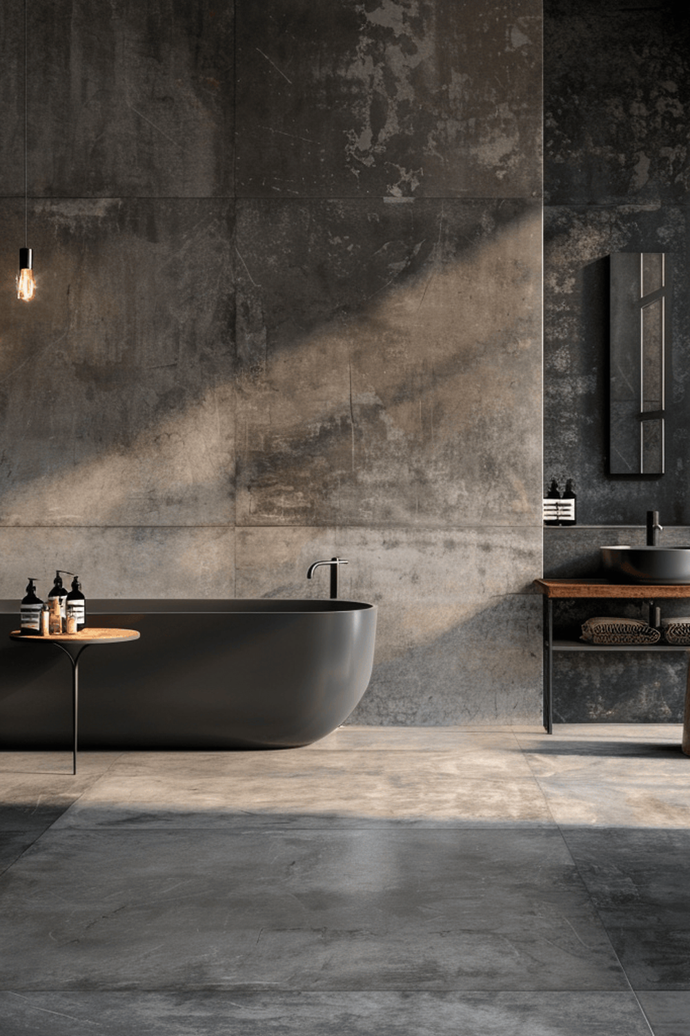 Baño minimalista con paleta de grises