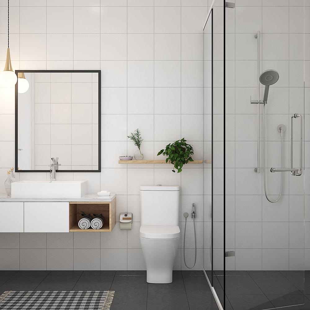 Baño minimalista fresco con detalles chic