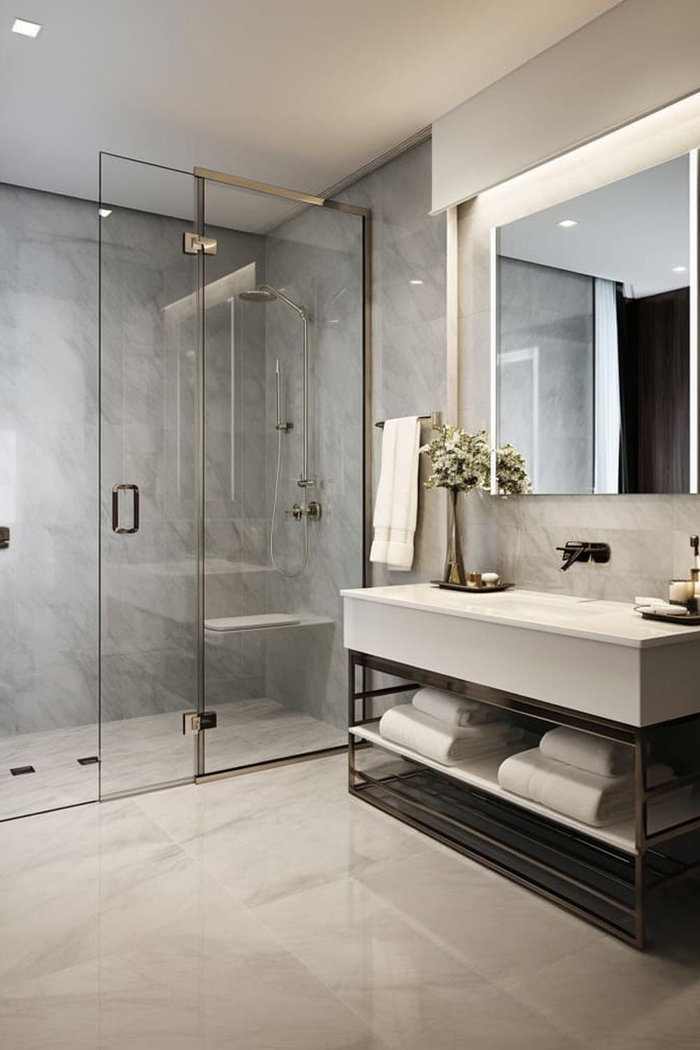 Diseño de ducha moderno con mampara de cristal