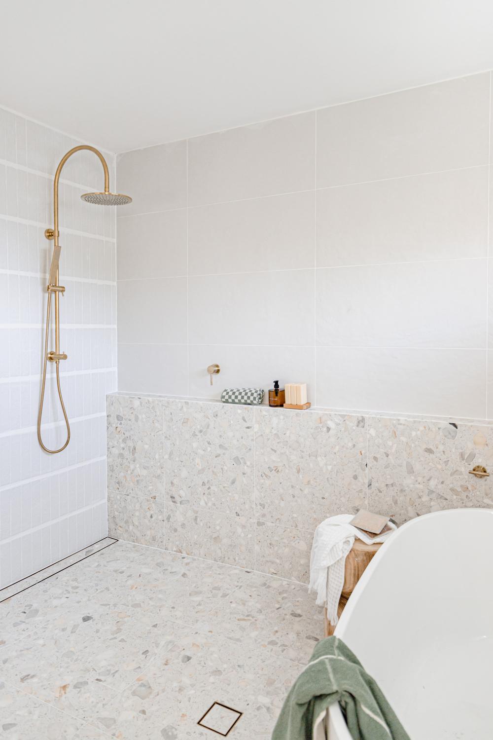 Modern Mediterranean bathroom featuring natural elegance and beautiful design.