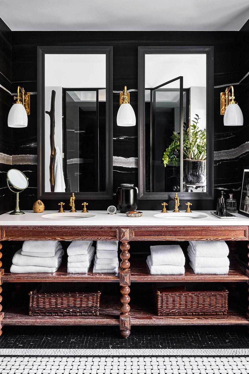 Timeless black and white bathroom with elegant fixtures