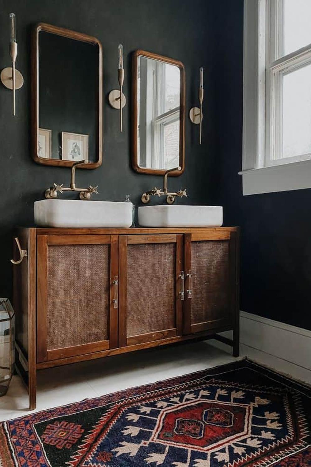 Luxurious moody bathroom with a monochrome color scheme
