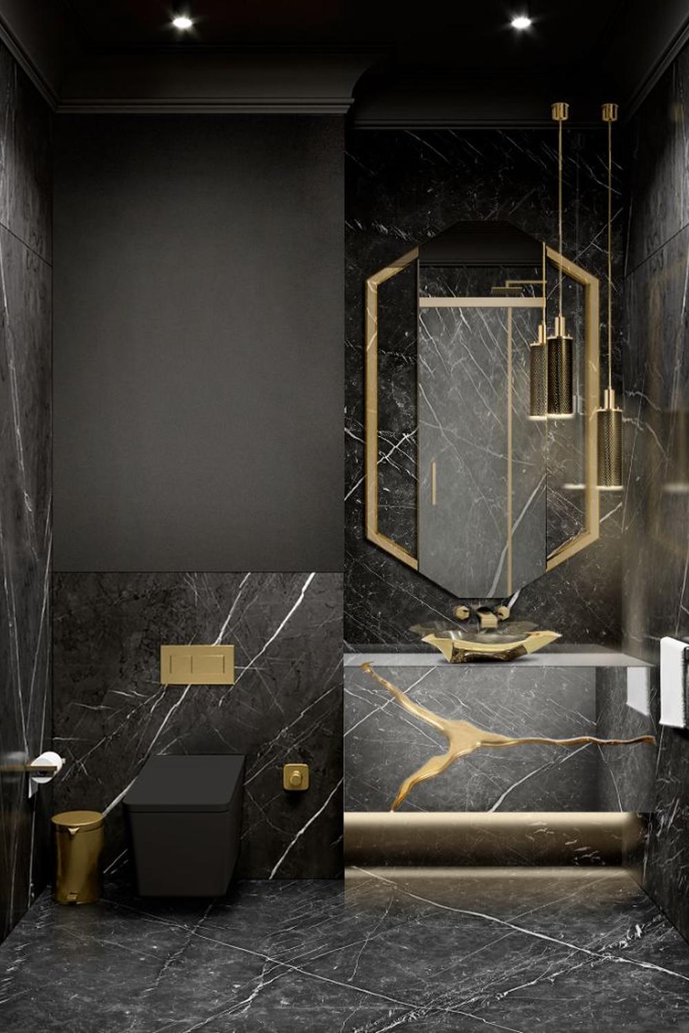 Sophisticated monochrome bathroom with nature-inspired details