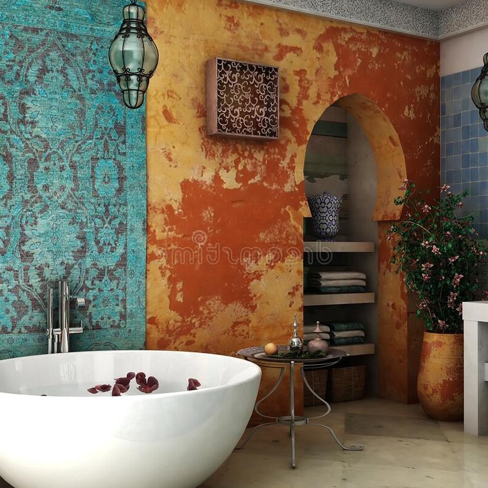 Baño marroquí vibrante con bañera independiente