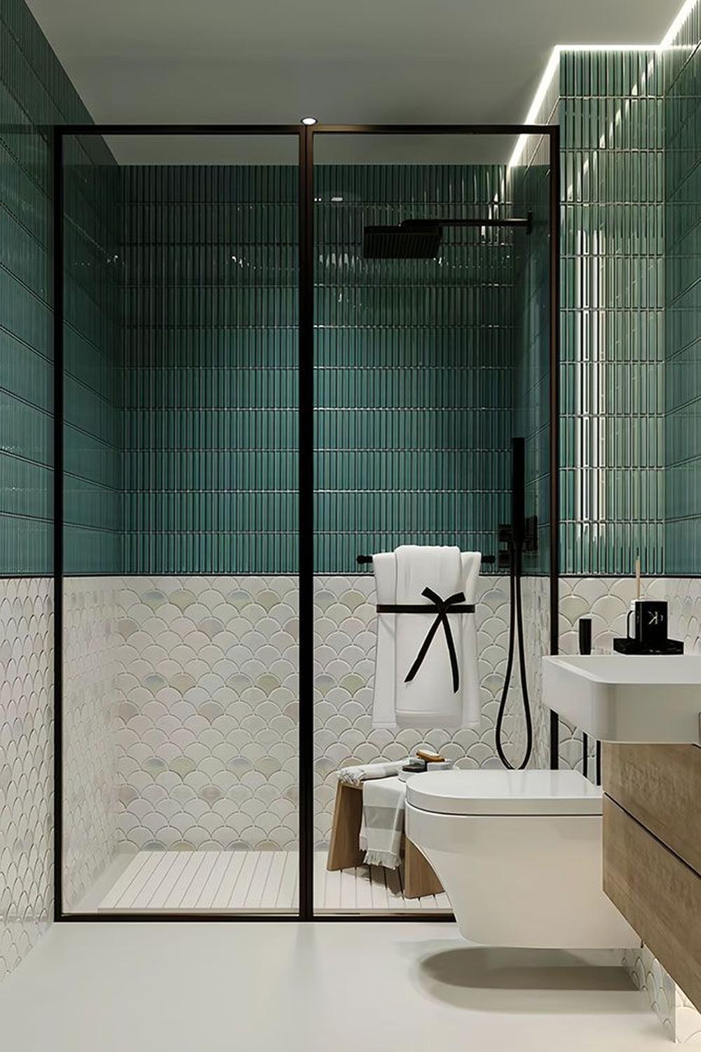 Baño contemporáneo con mosaico