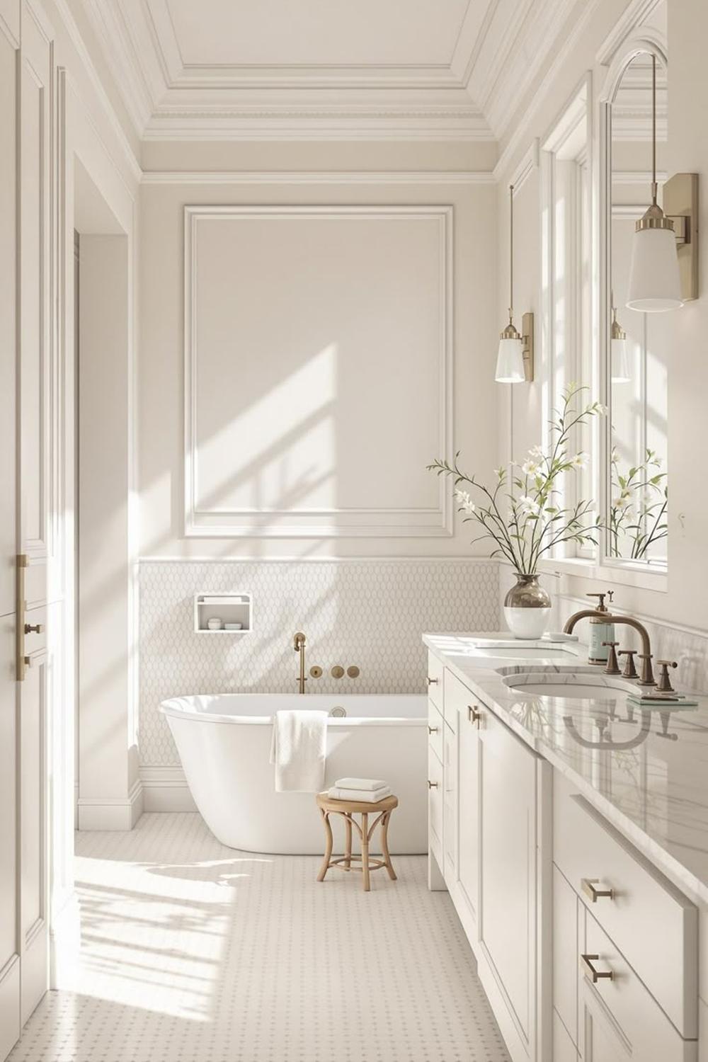 Baño neutro y sofisticado que enfatiza la elegancia