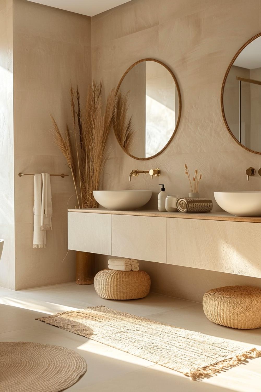 Baño luminoso con espejo redondo