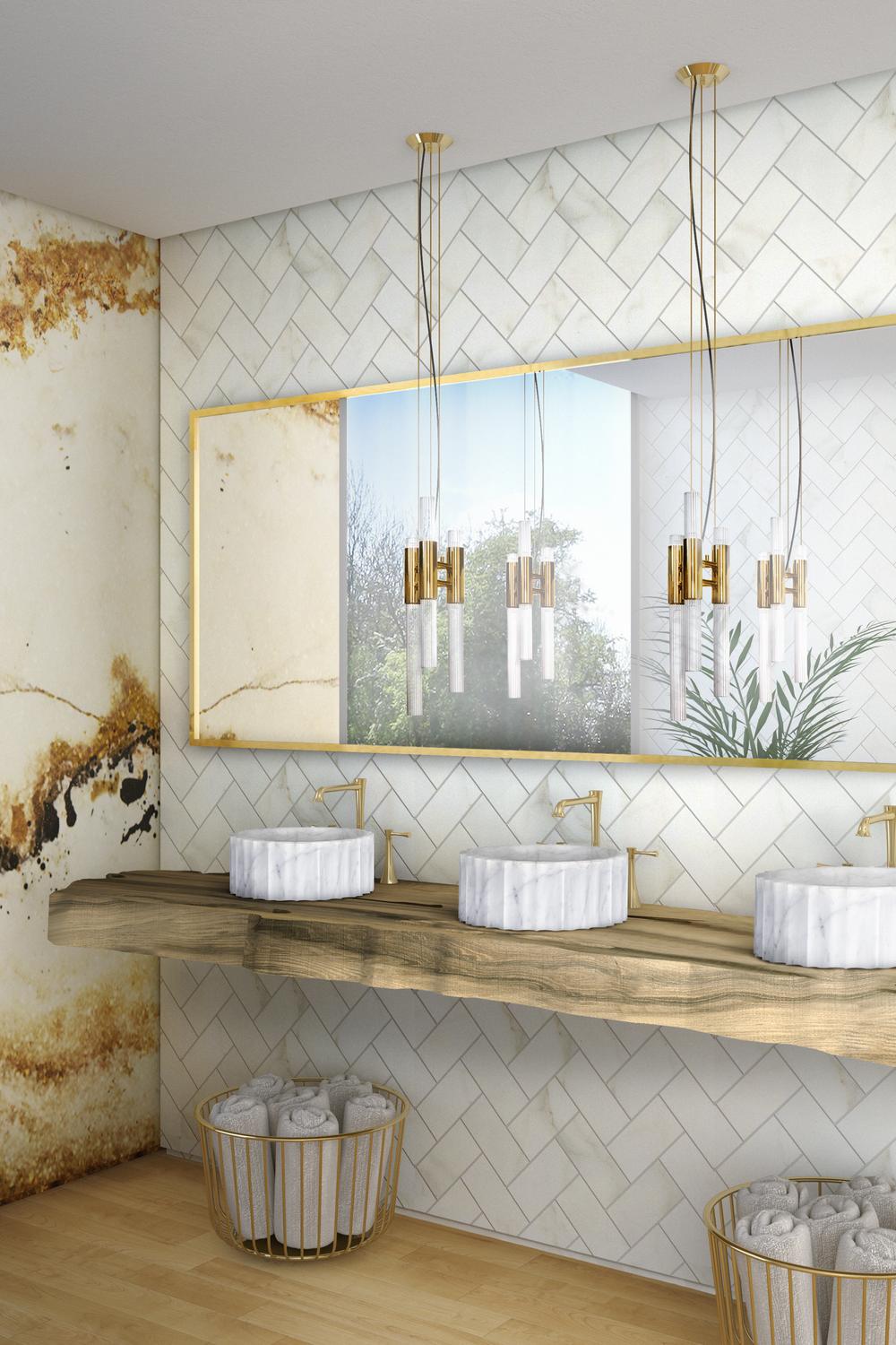 Baño contemporáneo que mezcla materiales y texturas