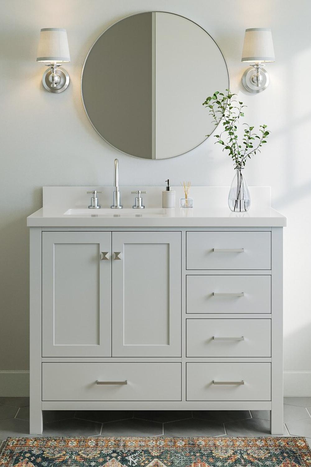 Rinconera de lavabo elegante en tonos de gris y blanco