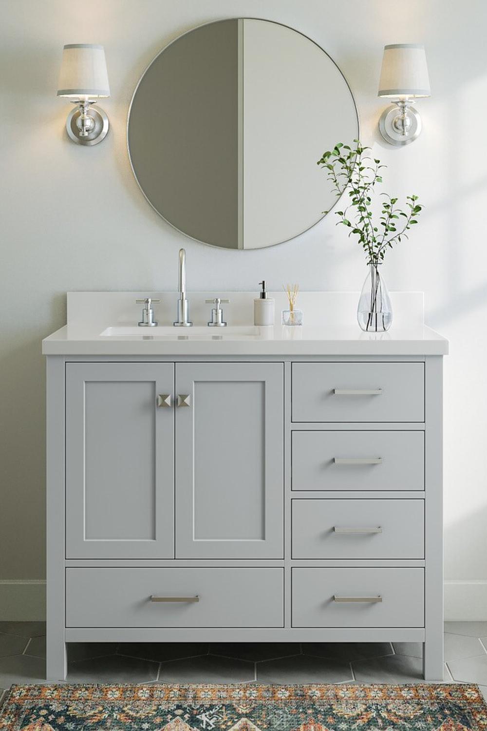 Rinconera de lavabo minimalista en tonos claros y con diseño contemporáneo