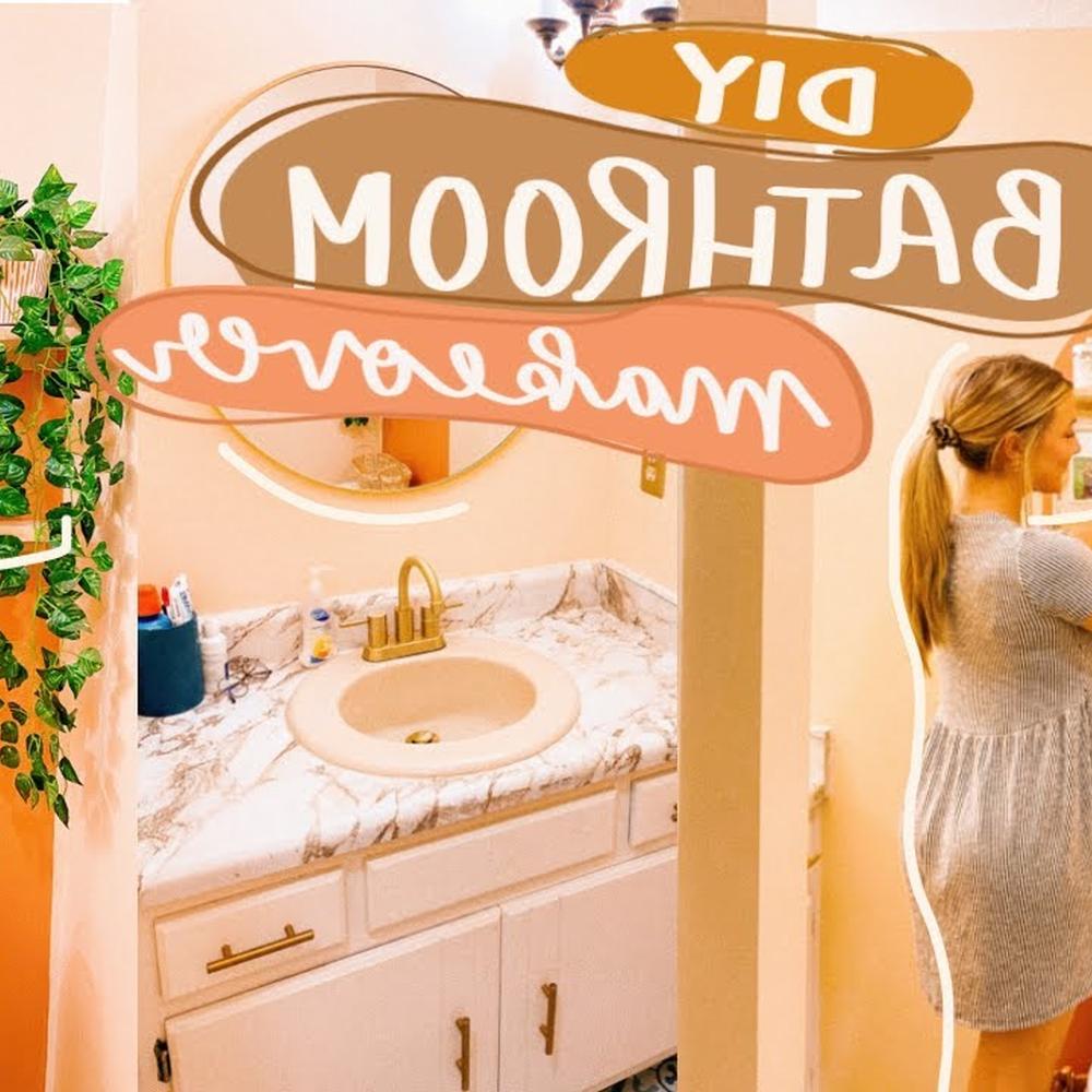A stylish DIY boho bathroom showcasing warm orange hues.