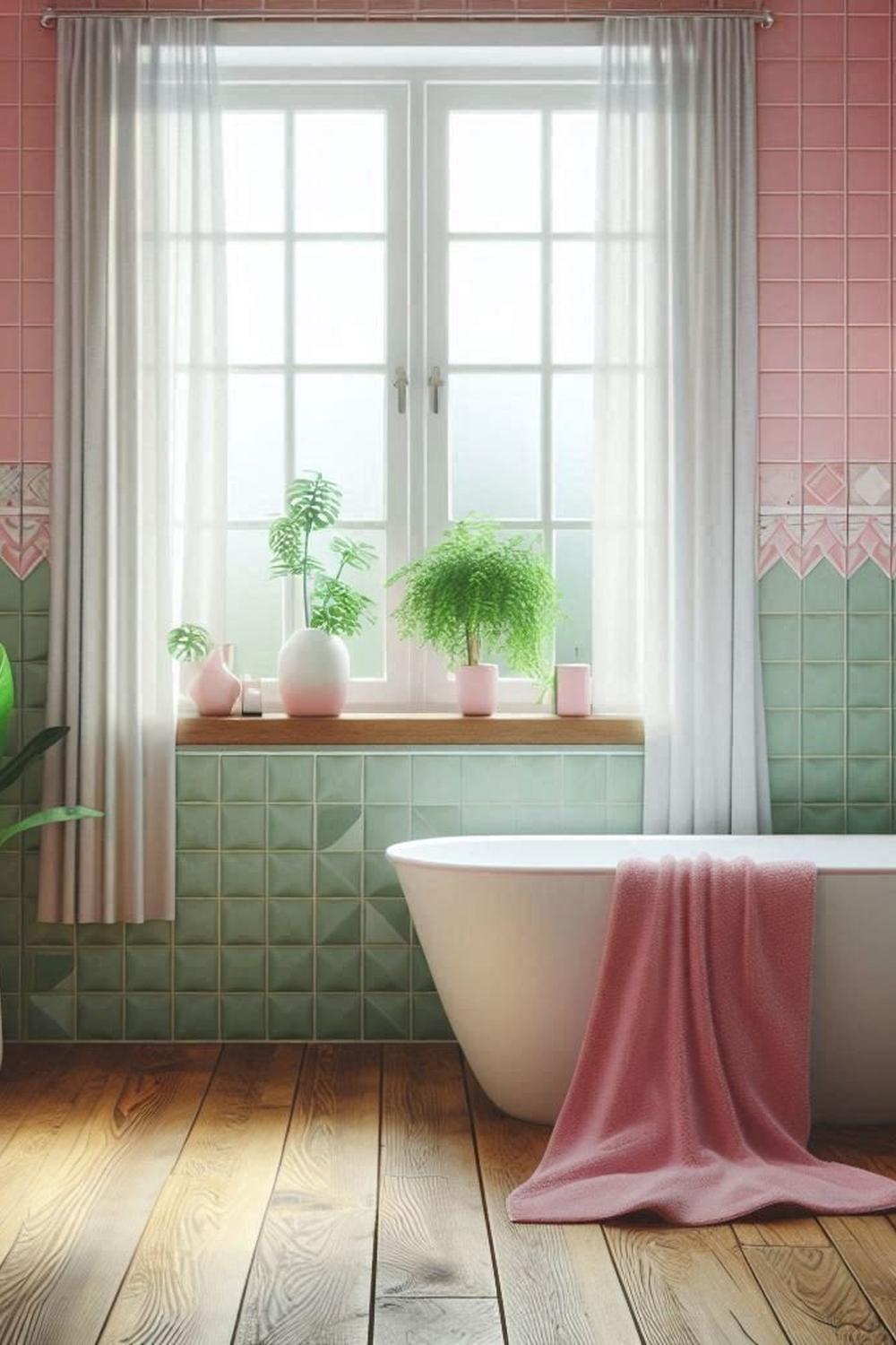 Beautifully designed bathroom with hexagonal tiled walls