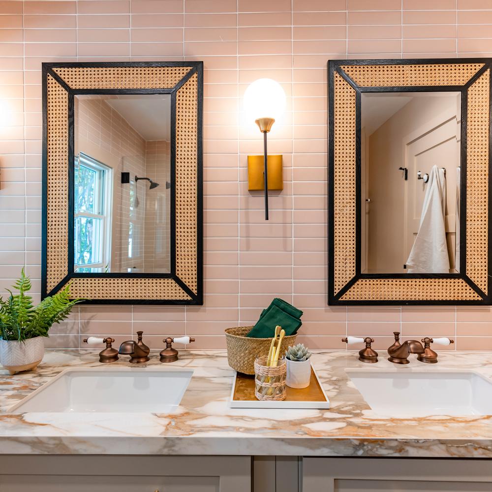 Bright bathroom design featuring airy atmosphere and soft colors