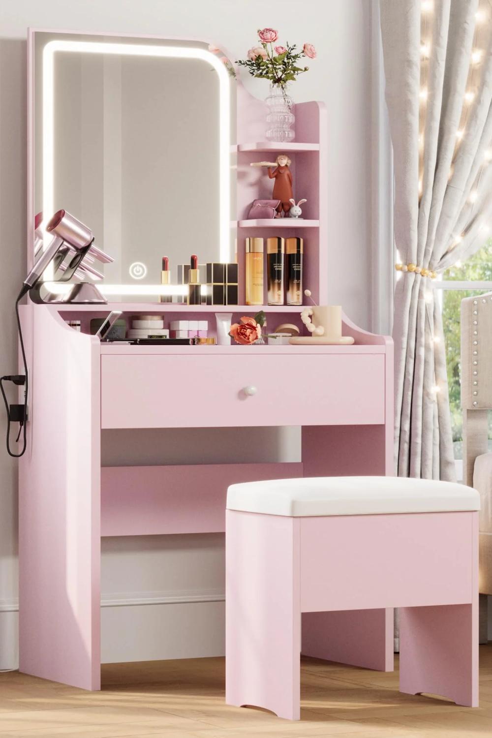 Tocador rosa para un aire simpático