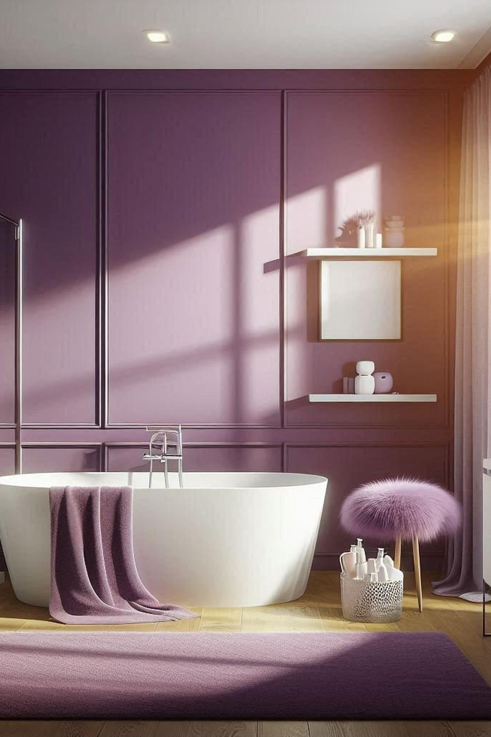 Vibrant purple bathroom with clean lines and an inviting atmosphere.