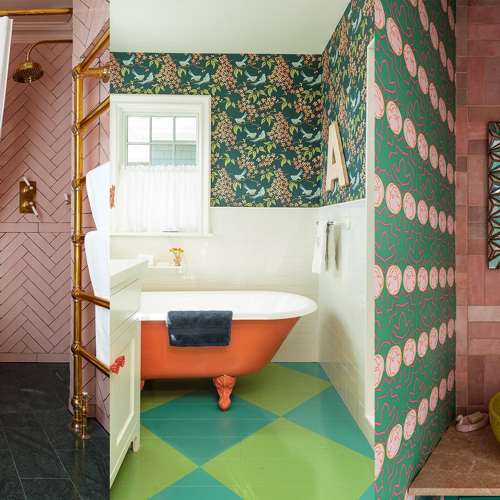 Eclectic bathroom with fun patterns and vibrant designs