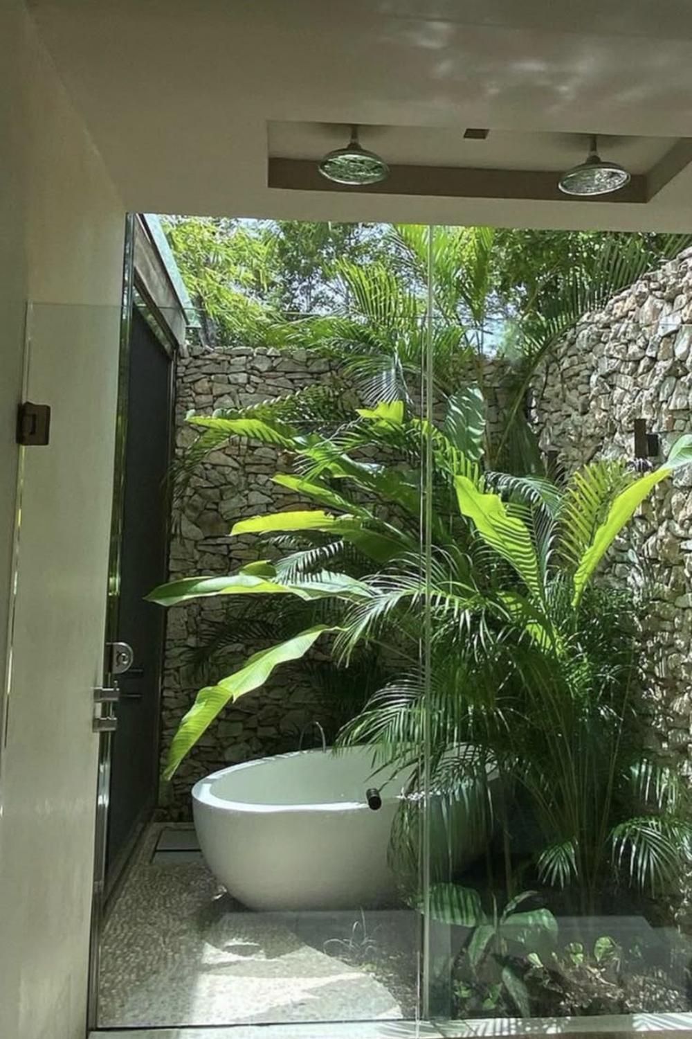 Inviting bathroom with greenery and natural lighting