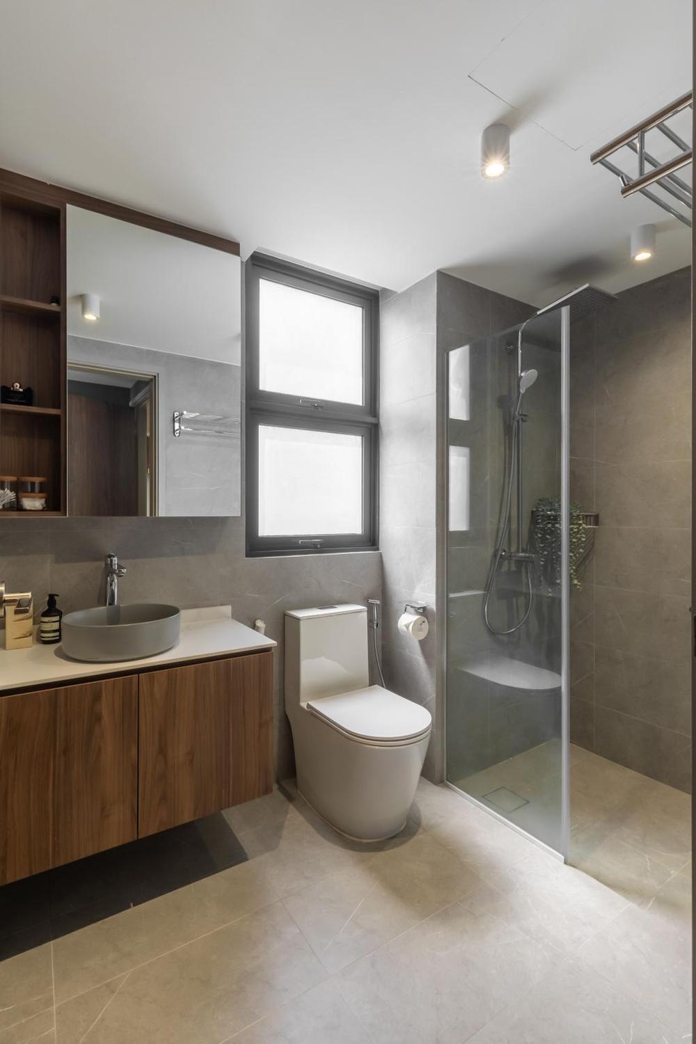 Modern bathroom design featuring nature-inspired accents and sleek amenities