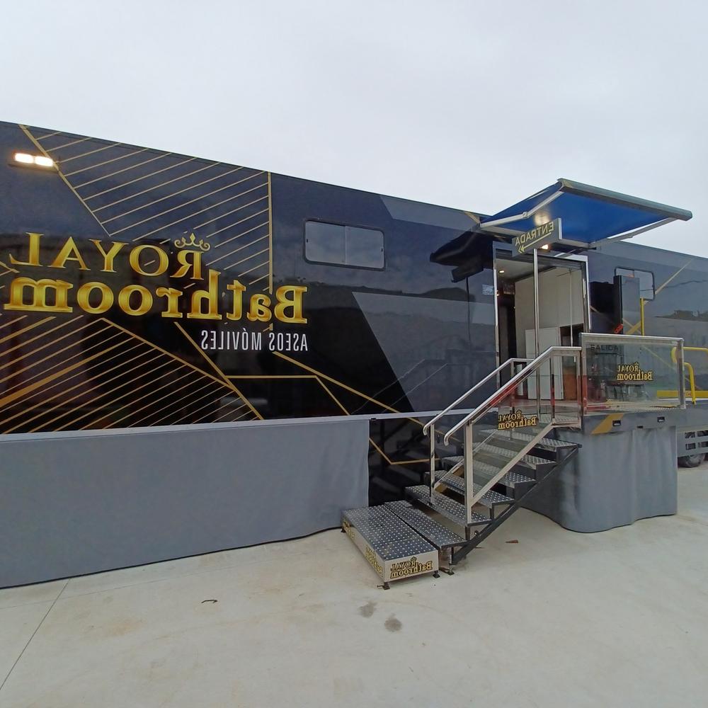 Mobile restroom unit branded as 'Royal Bathroom'