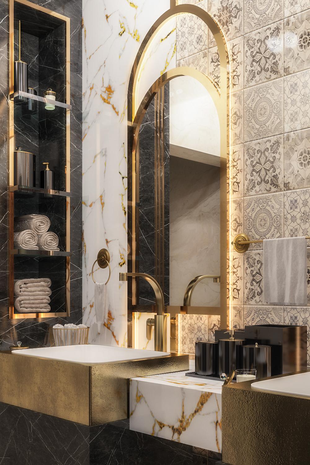 Luxurious bathroom with a sophisticated color palette
