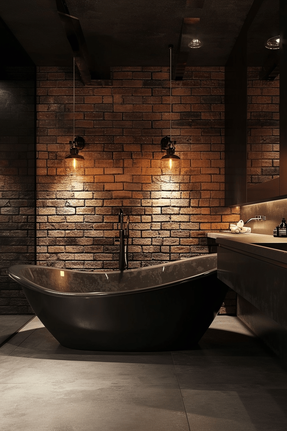 Cozy rustic bathroom balancing earthy tones and a vintage aesthetic.