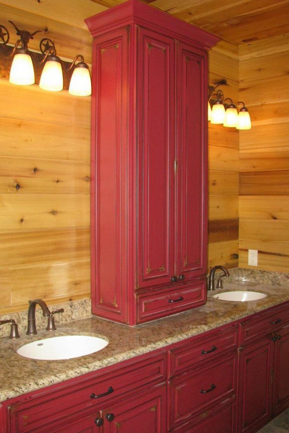 Rustic bathroom focusing on unique shapes and textures for dynamic design.