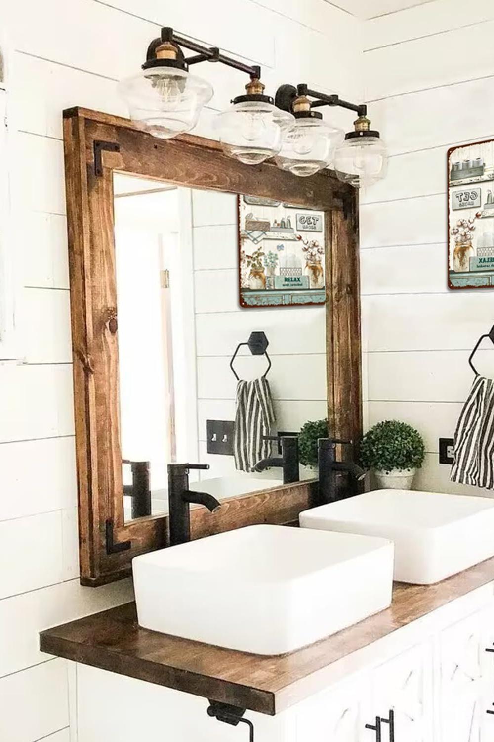 Rustic farmhouse bathroom with a blend of wood and clean lines.
