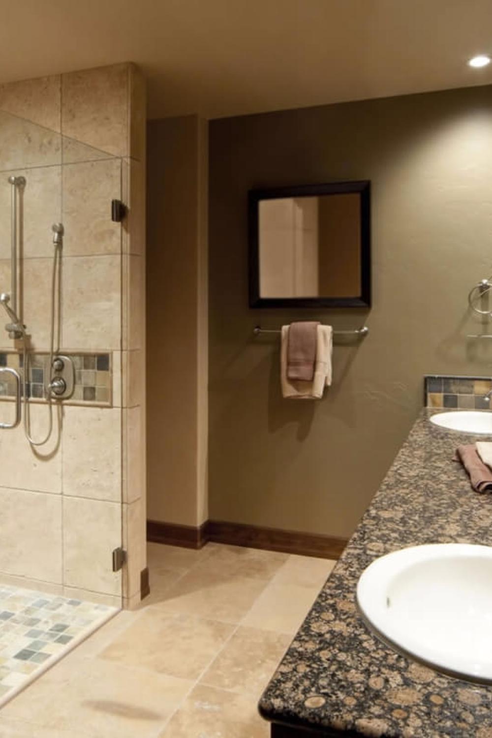 A rustic bathroom adorned with earthy vibes and practical storage solutions.