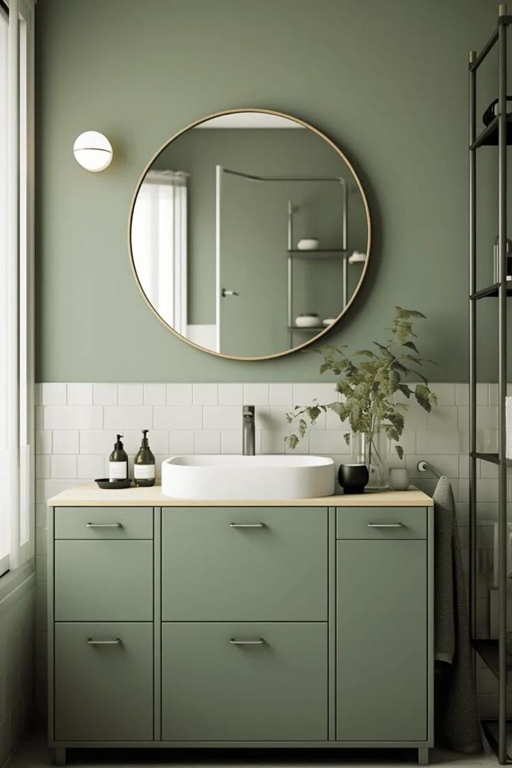 Stylish bathroom featuring a well-balanced sage green color scheme.