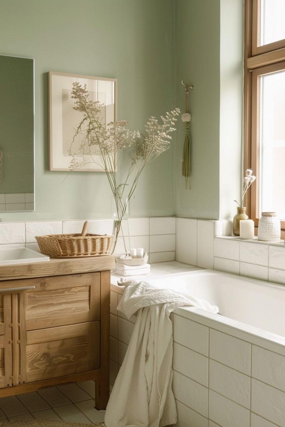 tranquil bathroom featuring sage decor