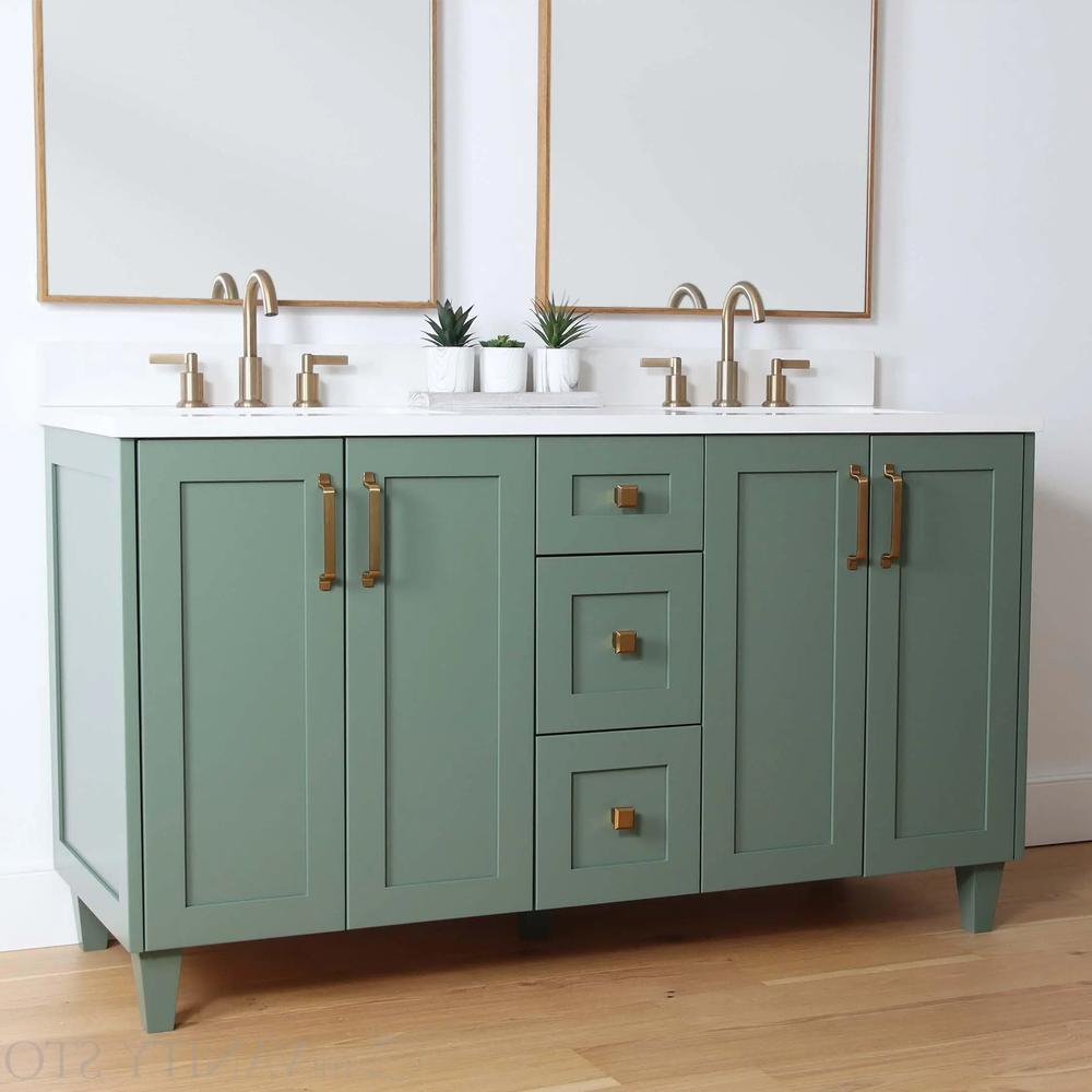 Modern chic sage green vanity with sleek lines and minimalist aesthetics.