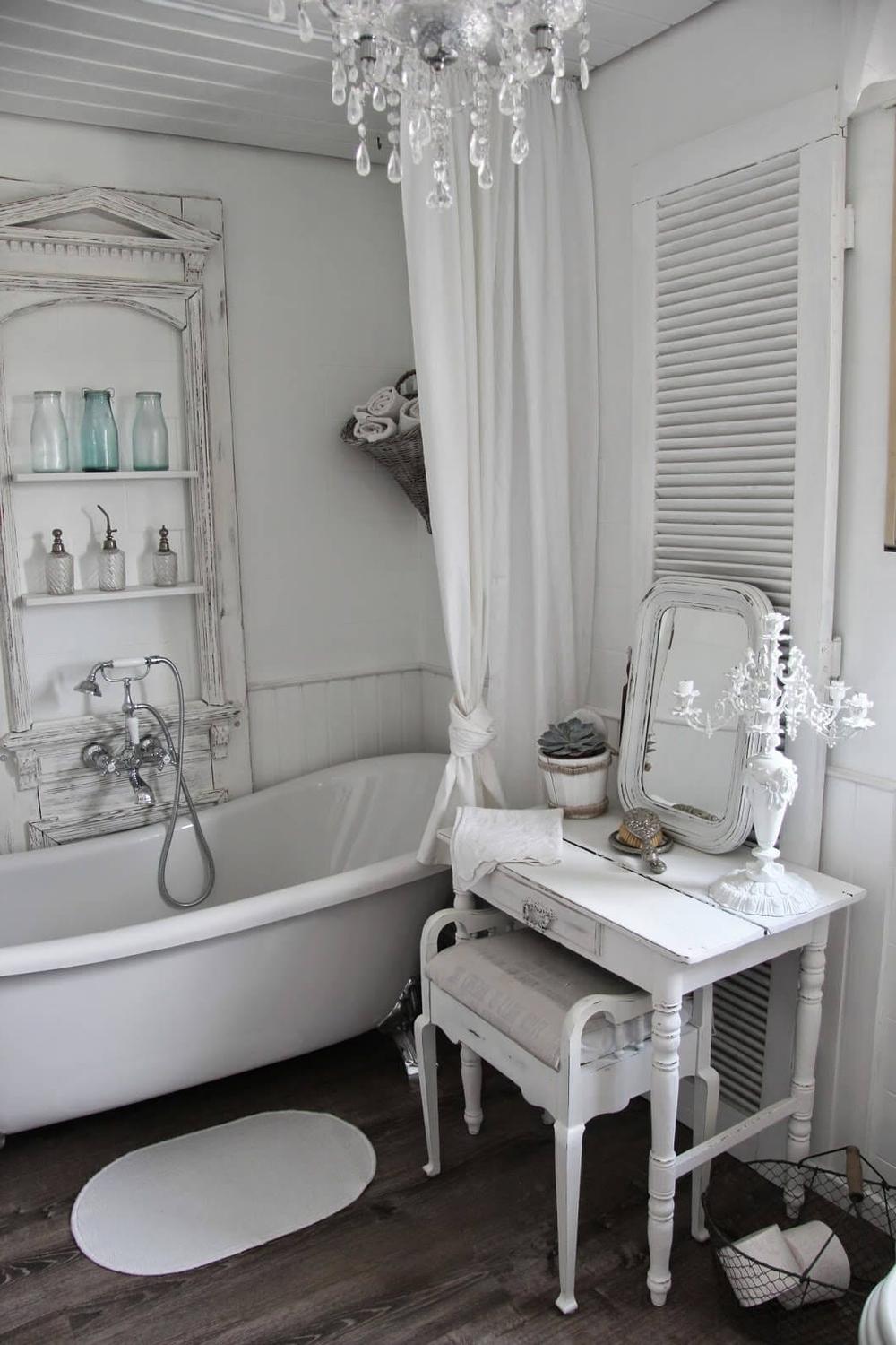 Serene pastel palette in a shabby chic bathroom
